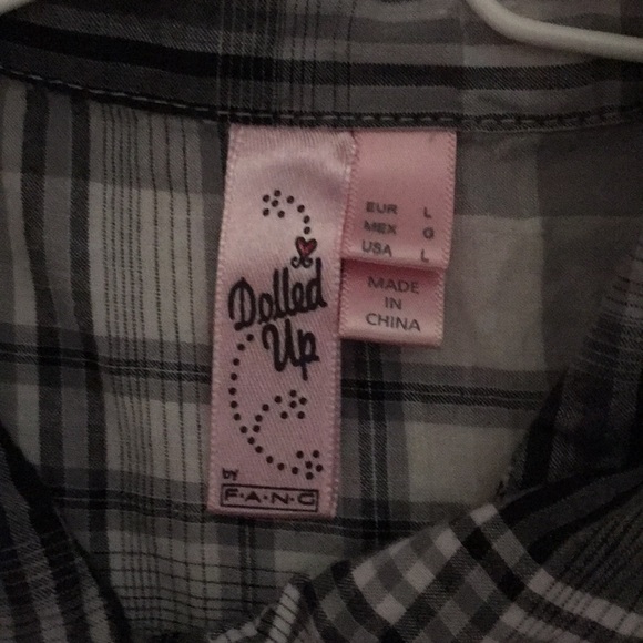 Kids L black and white plaid button down tie top - Picture 3 of 3